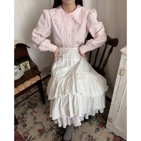 Vintage baby pink puff sleeve blouse