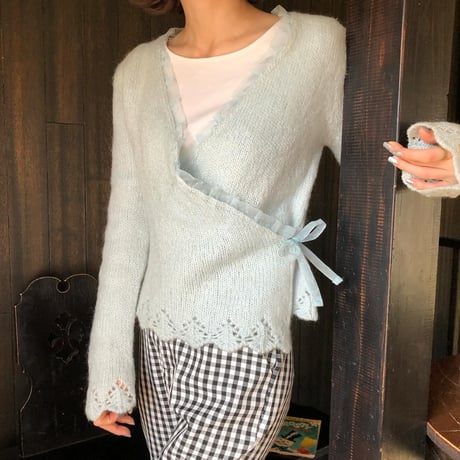Vintage baby blue ribbon frill cardigan