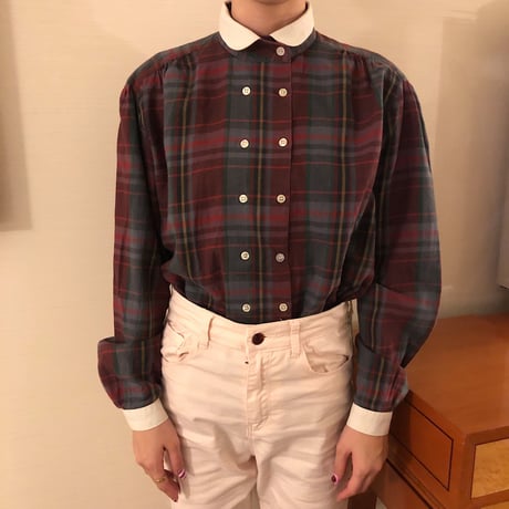 Check stand collar blouse