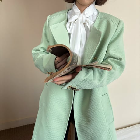 Vintage mint collarless spring coat