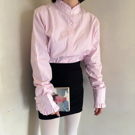 Vintage pink frill stripe blouse