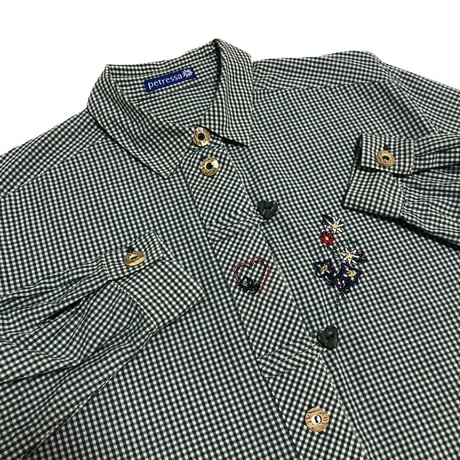 Heart embroidery check shirt