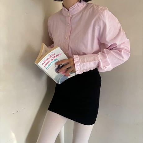 Vintage pink frill stripe blouse
