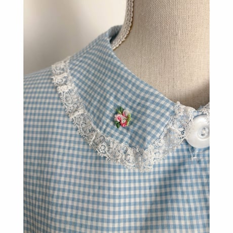 Vintage baby blue gingham check one-piece