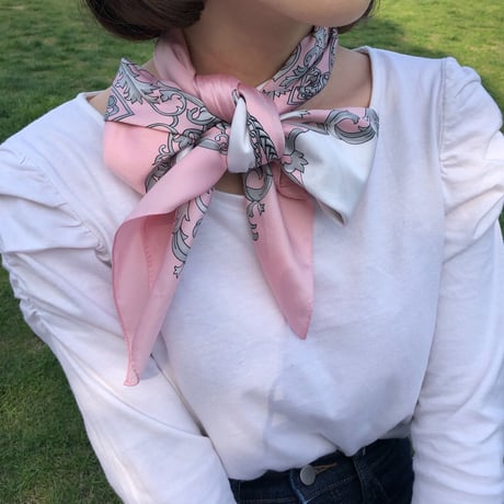 Vintage scarf【baby pink × white】