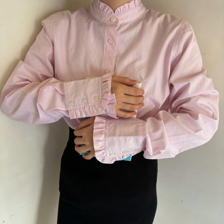 Vintage pink frill stripe blouse