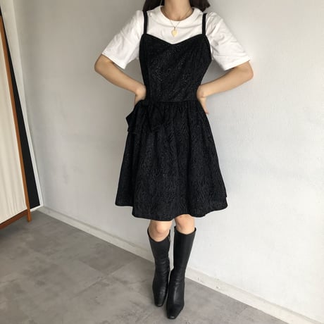 Vintage glitter ribbon black one-piece