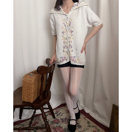 Vintage floral embroidery cardigan