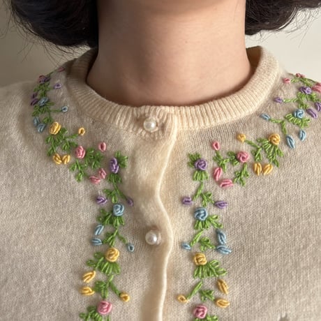 Vintage floral embroidery cardigan