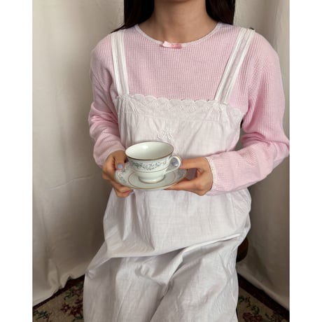 Vintage baby pink ribbon thermal tops
