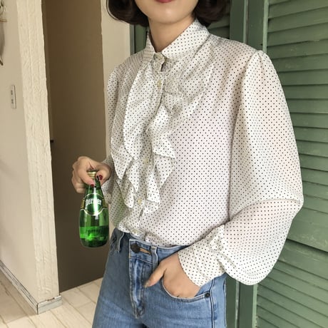 Vintage dot frill blouse