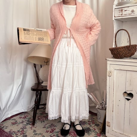Vintage pink scallop long cardigan