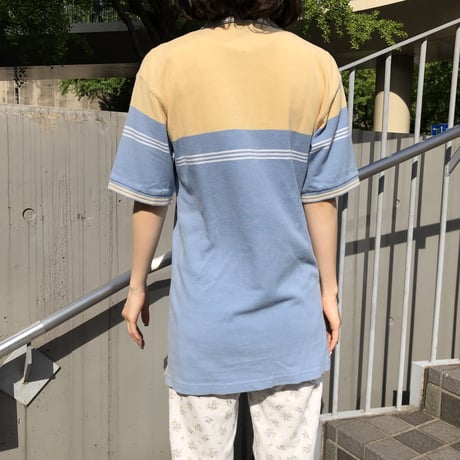 【Used polo shirt】lemon yellow × baby blue