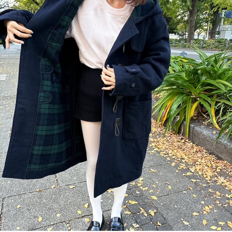 Vintage tartan check duffle coat
