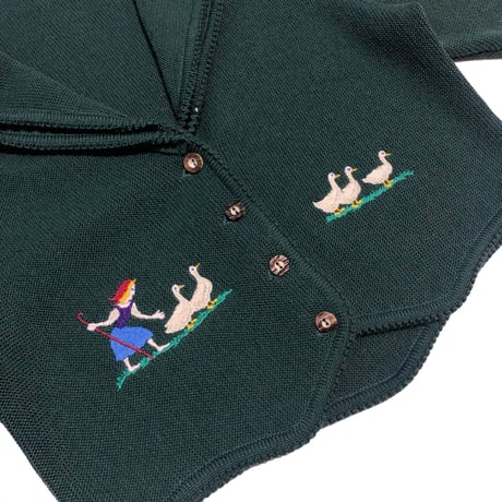 French green puff sleeve cardigan