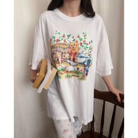 Vintage girly cat print T-shirt