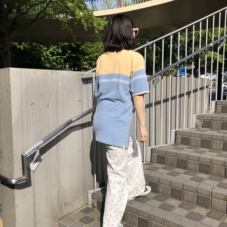 【Used polo shirt】lemon yellow × baby blue