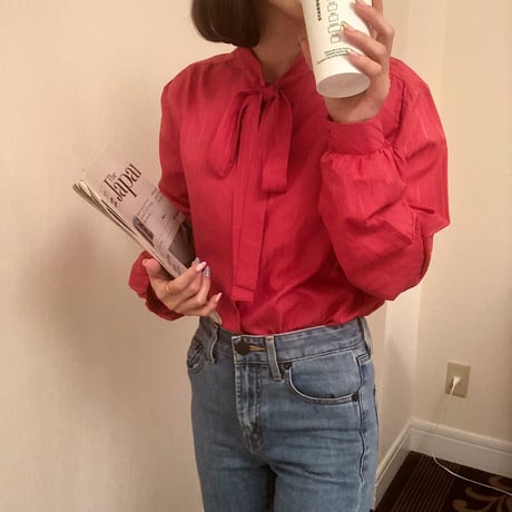 Raspberry pink ribbon  blouse