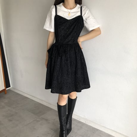 Vintage glitter ribbon black one-piece