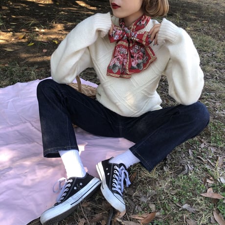 Vintage  scarf【red×rose】