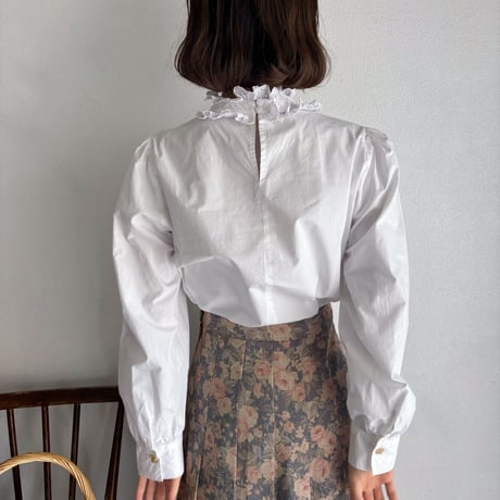 Vintage cotton frill neck white blouse
