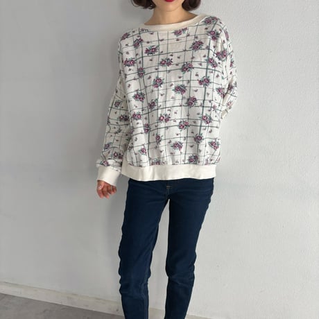 Vintage rose check pattern sweat