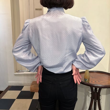 Vintage baby blue dot tie blouse
