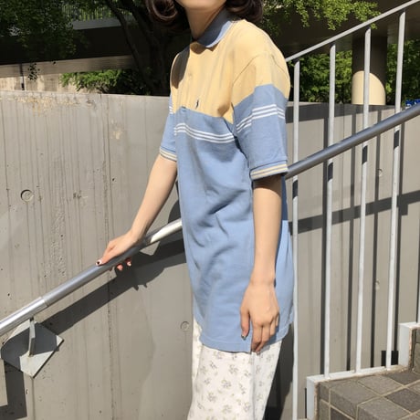 【Used polo shirt】lemon yellow × baby blue