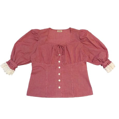 gingham check cotton lace blouse
