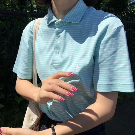 Used Polo shirt【Mint×Stripe】