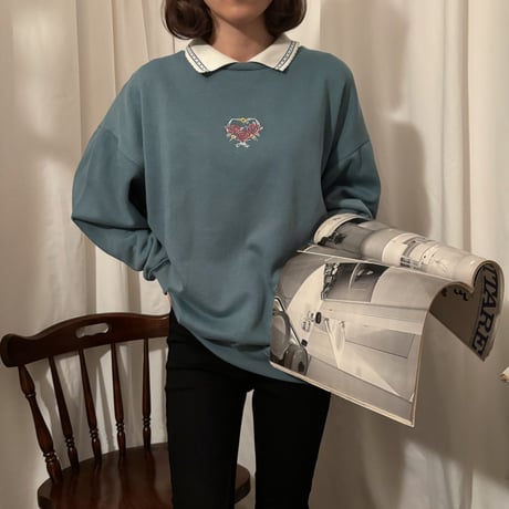 Vintage milk green knit collar sweat