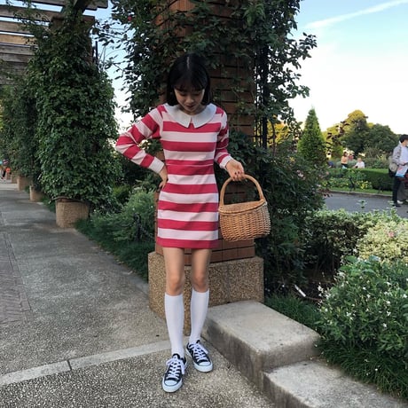 Classical girl stripe one-piece
