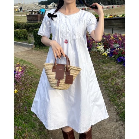 Vintage monogram embroidery cotton dress