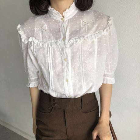 Vintage girly ribbon embroidery blouse