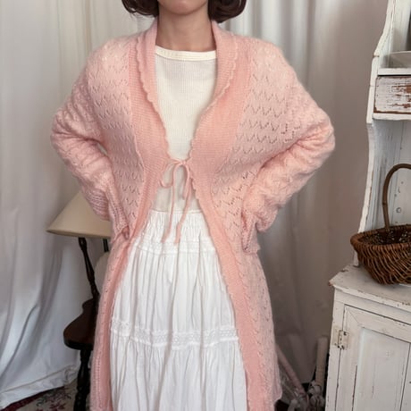 Vintage pink scallop long cardigan