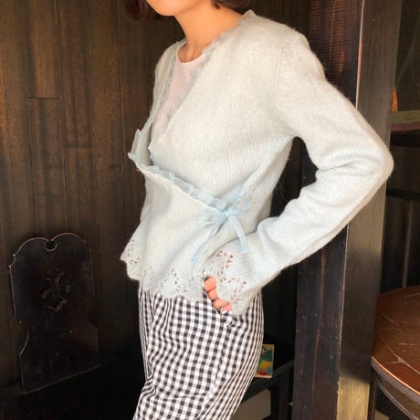 Vintage baby blue ribbon frill cardigan