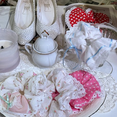 Vintage chou chou<pink heart pattern mini frill>