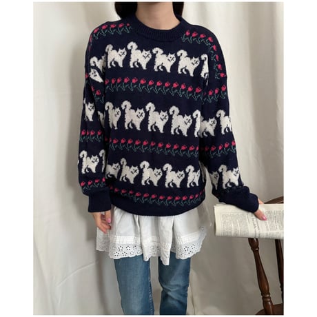 Vintage lovely cat pattern knit
