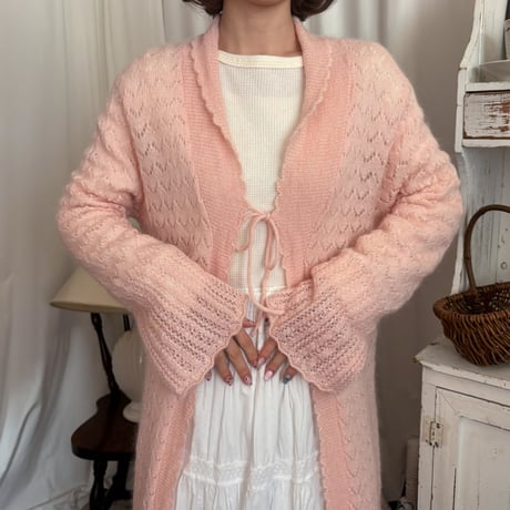 Vintage pink scallop long cardigan
