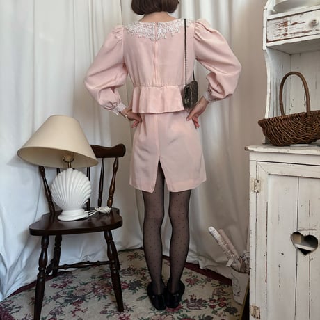 Vintage baby pink peplum one-piece