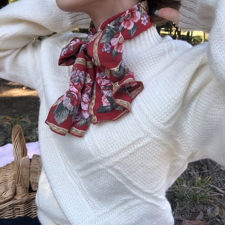Vintage  scarf【red×rose】
