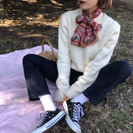 Vintage  scarf【red×rose】