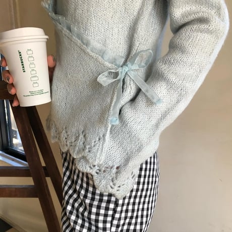 Vintage baby blue ribbon frill cardigan