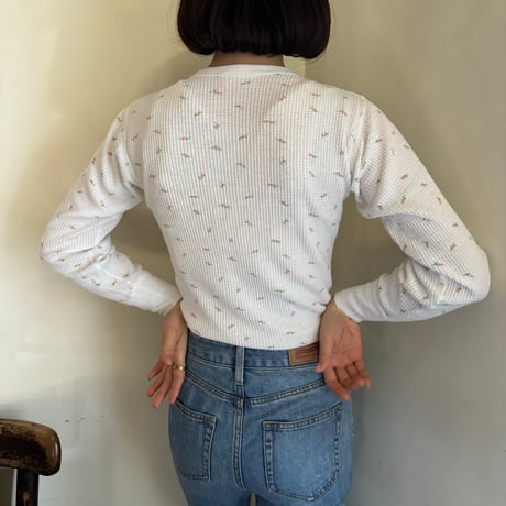 Vintage floral thermal tops【pink × green】