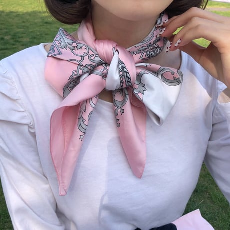 Vintage scarf【baby pink × white】