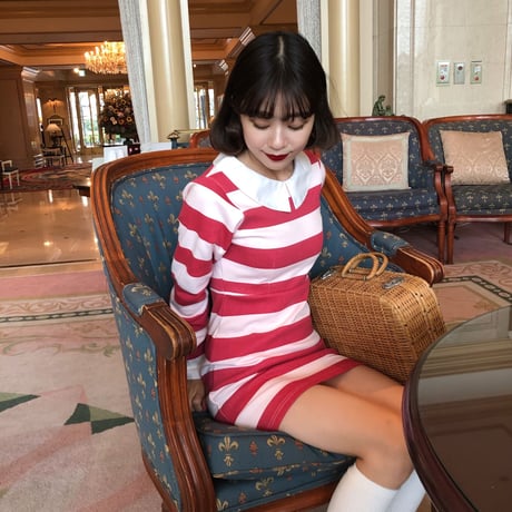 Classical girl stripe one-piece