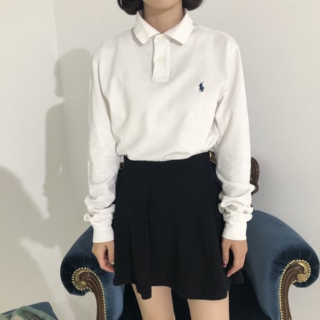 Used polo shirt white<long sleeve>