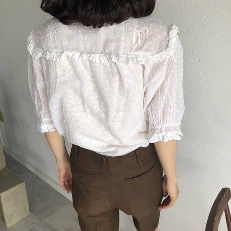 Vintage girly ribbon embroidery blouse