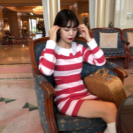 Classical girl stripe one-piece