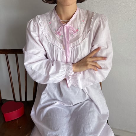 Vintage baby pink floral embroidery one-piece